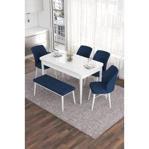 Concept Eva Serisi 80 x 132 cm Benchli Açılabilir Mdf Mutfak Masa Takımı Beyaz Masa ve 4 Sandalye