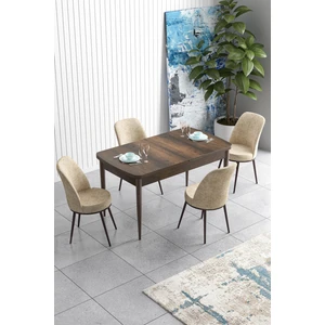 Concept Han Serisi 70 x 114 cm Açılabilir Mdf Mutfak Masa Takımı Barok Ahşap Desen Masa ve 4 Sandalye