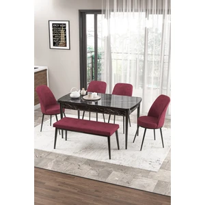 Concept Zen Serisi Bench'li 80 x 132 cm Açılabilir Mdf Mutfak Masası Takımı Siyah Mermer Desen