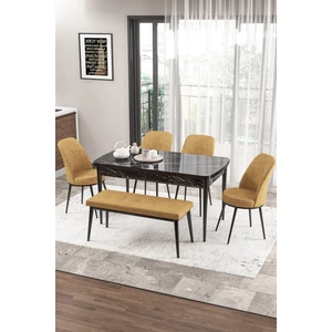 Concept Zen Serisi Bench'li 80 x 132 cm Açılabilir Mdf Mutfak Masası Takımı Siyah Mermer Desen