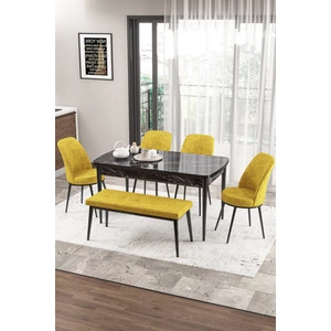 Concept Zen Serisi Bench'li 80 x 132 cm Açılabilir Mdf Mutfak Masası Takımı Siyah Mermer Desen