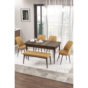 Concept Zen Serisi Bench'li Mdf Açılabilir 80 x 132 cm 1.sınıf Mutfak Masası Takımı - Barok Ahşap Desen