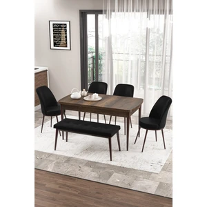 Concept Zen Serisi Bench'li Mdf Açılabilir 80 x 132 cm 1.sınıf Mutfak Masası Takımı - Barok Ahşap Desen