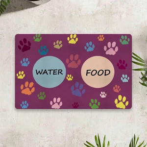 Water Food Kedi Köpek Dijital Baskılı 50 x 70 cm Dekoratif Çok Amaçlı Iç ve Dış Kapı Paspası Mama Paspası