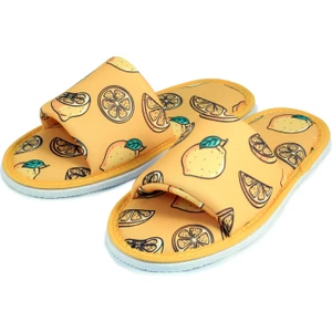 Unisex Sarı Limon Desenli Önü Açık Yumuşak Tabanlı Ev Terlik
