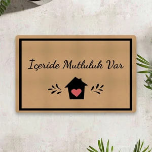 İçeride Mutluluk Var Dijital Baskılı 50 x 70 Cm. Dekoratif Çok Amaçlı İç ve Dış Kapı Paspası