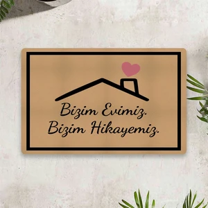 Bizim Evimiz Temalı Dijital Baskılı 50 x 70 Cm. Dekoratif Çok Amaçlı İç ve Dış Kapı Paspası
