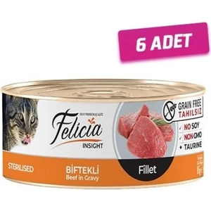 6 Adet - Felicia Tahılsız Biftekli Fileto Kısırlaştırılmış Kedi Konservesi 85 gr