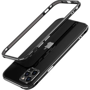 Apple iPhone 12 Pro Max Için Kamera Korumalı Metal Telefon Kılıfı - Siyah/gümüş (Yurt Dışından)