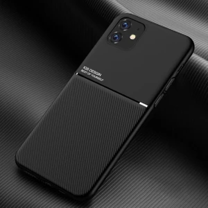 Apple iPhone 11 Için Minimalist Deri Kaplamalı Tpu Telefon Kılıfı - Siyah (Yurt Dışından)
