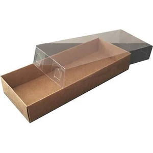 6 x 16 x 3 cm Altı Kraft Karton Üstü Asetat Şeffaf Kapaklı Dikdörtgen Kutu 100 Adet