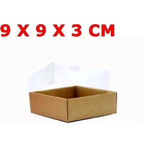 9X9X3 cm Kraft Asetat Kapaklı Kutu (50 Adet)