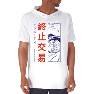 Tek Göz Beyaz Kapşonlu Kısa Kollu Erkek T-Shirt