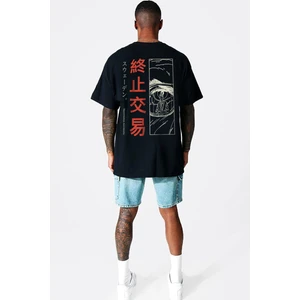 Tek Göz Siyah Kısa Kollu Arka Baskılı Erkek Oversize T-Shirt