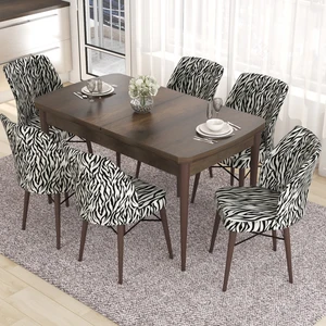 Concept Eva Serisi Masa Takımı, Açılabilir Mdf 80 x 132 cm Barok Ahşap Desen Masa ve 6 Sandalye