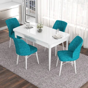 Concept Eva Serisi, 80 x 132 cm  Açılabilir Mdf Mutfak Masa Takımı, Beyaz Masa ve 4 Sandalye