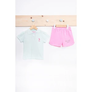 U.S. Polo Assn Kız Bebek Tulum  Pamuk Gömlek Yaka Nil Yeşili ve Pembe Renk Kombin