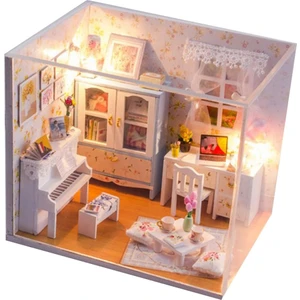 Dıy Ahşap Dollhouse Minyatür Ev Çalışma Ev Kiti LED Işık Mobilya Seti (Yurt Dışından)