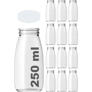 250 cc Şeffaf Süt, Ayran, Limonata Şişesi Plastik Kapaklı 250 ml Yuvarlak Cam Şişe 12 Adet
