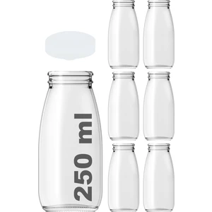 250 cc Şeffaf Süt, Ayran, Limonata Şişesi Plastik Kapaklı 250 ml Yuvarlak Cam Şişe 6 Adet