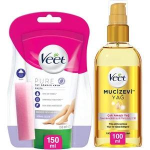 Pure Duşta Tüy Dökücü Krem 150 ml + Veet Mucizevi Yağ - Çok Amaçlı Nemlendirici 100 ml