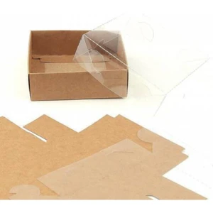 Taş ve Şeker Için Şeffaf Kapaklı Kraft Hediyelik Kutu 8X8X3 Kraft Asetat Kutu 100 Adet