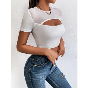 Hepsi Kıyafet Kadın Göğüs Dekolteli Önü Tüllü Kısa Kollu Bluz