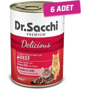 Dr. Sacchi 6 Adet - Dr.sacchi Sığır Etli Yetişkin Kedi Konservesi 400GR