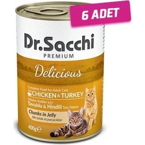 Dr. Sacchi 6 Adet - Dr.sacchi Tavuk ve Hindili Yetişkin Kedi Konservesi 400 gr