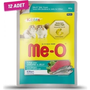 Me-O 12 Adet - Meo Kitten Jöle Içerisinde Ton Balık ve Sardalyalı Yavru Kedi Konservesi 80 gr