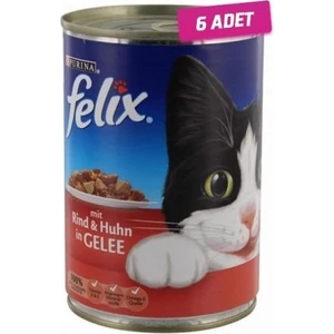 6 Adet - Felix Sığır Etli Konserve Kedi Mamasi 400 gr