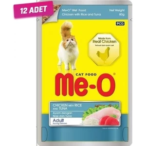 Me-O 12 Adet - Meo Tavuk Pirinç ve Ton Balıklı Yetişkin Kedi Konservesi 80 gr