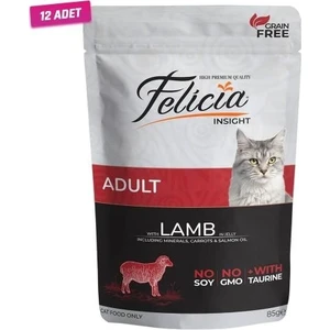 12 Adet - Felicia Tahılsız Kuzu Etli Pouch Yetişkin Kedi Konservesi 85 gr