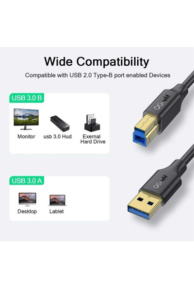 Qgeem QG-CVQ20 USB Type-A To USB Type-B Kablo 0.91M
