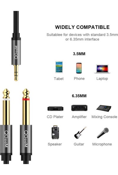 Qgeem QG-AU01 3.5mm To 6.35MM Aux Audio Kablo 3m