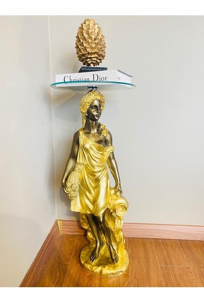 Kerman Home Crearthome Romalı Kadın Dekoratif Sehpa Gold Yüks:83 Gen:30 cm