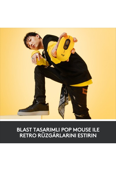 Logitech POP Mouse Blast Emoji Tuşlu Sessiz Kablosuz Mouse - Sarı&Siyah