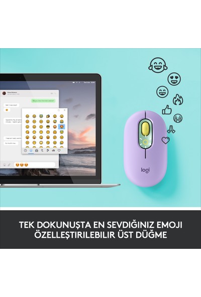 Logitech POP Mouse Daydream Emoji Tuşlu Sessiz Kablosuz Mouse - Mint&Lila