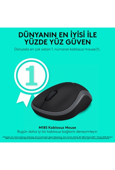 Logitech M185 USB Alıcılı Kompakt Kablosuz Mouse - Gri