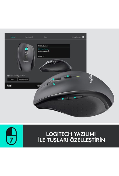 Logitech M705 Marathon 1.000 DPI Kablosuz Mouse - Siyah