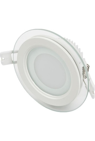 Lamptıme 6 W Camlı LED Panel Armatür Yuvarlak Beyaz Gövde Beyaz Işık