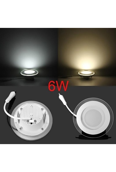 Lamptıme 6 W Camlı LED Panel Armatür Yuvarlak Beyaz Gövde Beyaz Işık