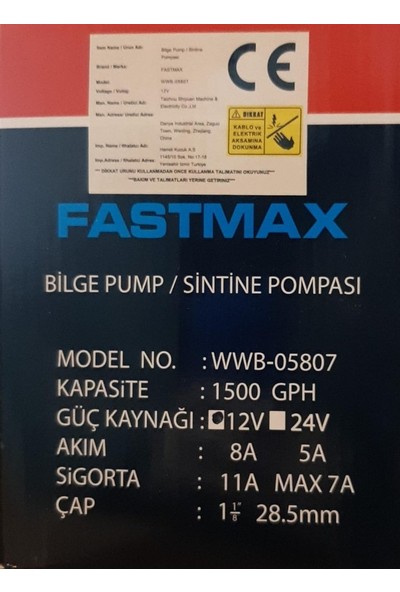 Fastmax Sintine Pompa 1500 12V WWB-05807