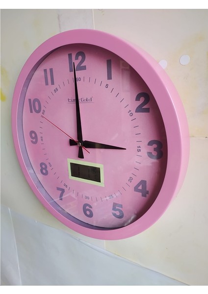 Isı Ölçer Termometreli Metal Pembe Salon Duvar Saati 39 cm fiyatları