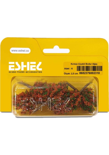 Maket Kırmızı Çiçekli Bodur Ağaç - 6 Adet - 2,5cm