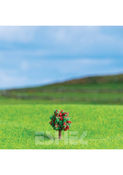 Maket Kırmızı Çiçekli Bodur Ağaç - 6 Adet - 2,5cm