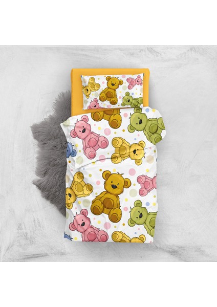 Colorful Teddy Bear 3D Pamuk Saten Bebek Nevresim Takımı