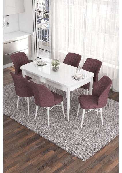 Concept Eva Serisi 80 x 132 cm Açılabilir Mdf Mutfak Masa Takımı Beyaz Masa ve 6 Sandalye