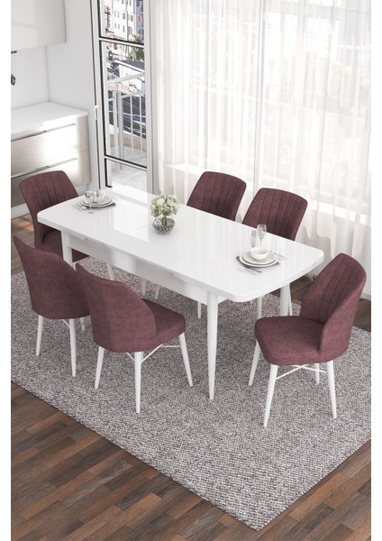 Concept Eva Serisi 80 x 132 cm Açılabilir Mdf Mutfak Masa Takımı Beyaz Masa ve 6 Sandalye fiyatları