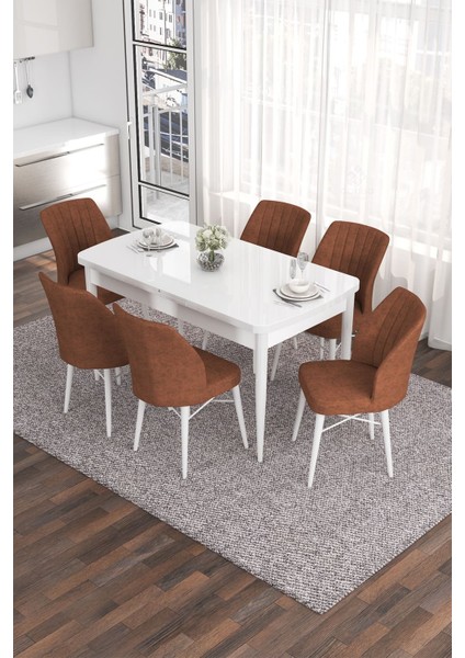 Concept Eva Serisi 80 x 132 cm Açılabilir Mdf Mutfak Masa Takımı Beyaz Masa ve 6 Sandalye